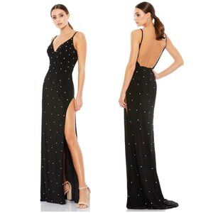 MAC DUGGAL Crystal Dot Side Slit Sheath Gown in Black Size US 6
